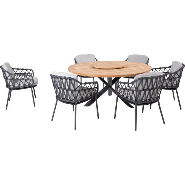 4 Seasons Outdoor Calpi & Prado 6-Seater Garden Dining Set with Lazy Susan, Anthracite/Teak