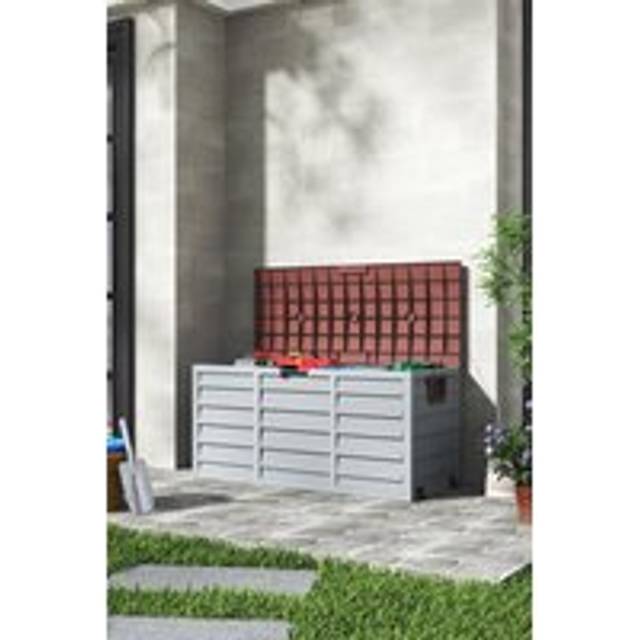 Waterproof Large Plastic Garden Storage Box with Wheels - Brown - One Size