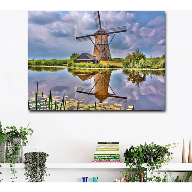 Wall Art Acrylic Full Drill Landscape Windmill DIY Diamond Handmade Cross Stitch Bedside Background 20X30CM
