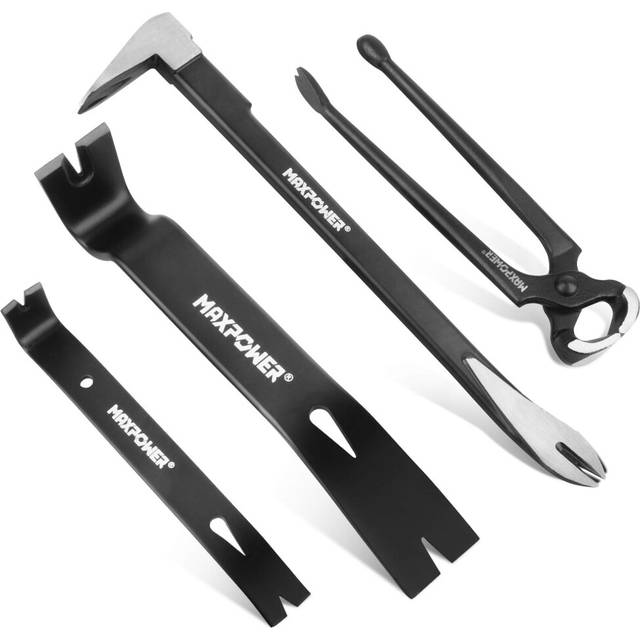 Max Power - maxpower Pry Bar/Nail Puller Set 4-Piece, 300mm Crowbar Claw Nail Puller, 260mm Wonder Pry Bar Wrecking Bar, 190mm Mini Utility Bar and