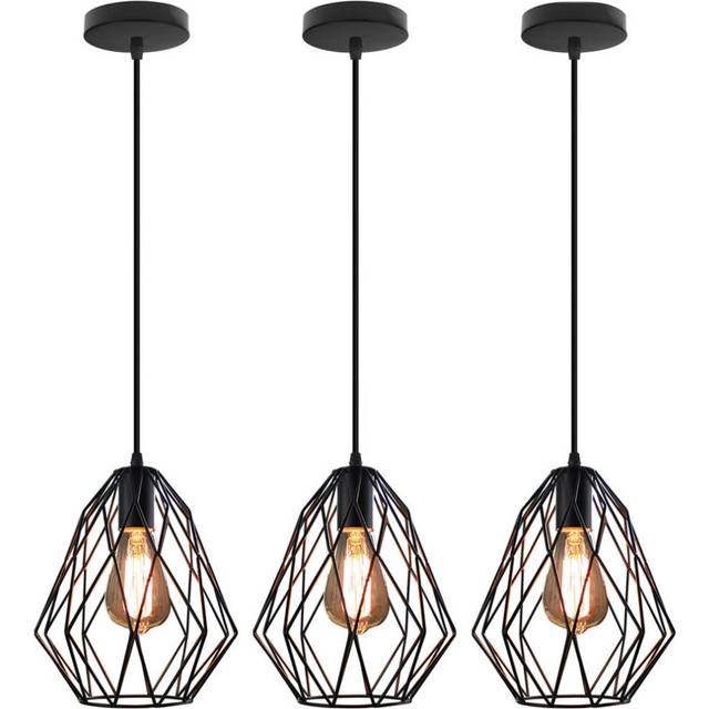 3 pack Bird Cage Pendant Light Diamond Ceiling Light Industrial Vintage Chandelier for Indoor Bedroom Cafe Bar Black E27