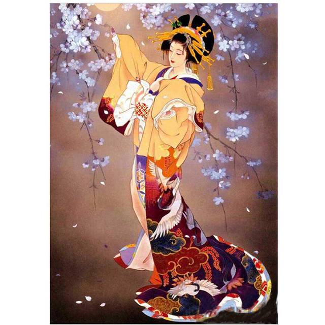 Diamond Painting  Japanese Woman  Full Round Drill Wall Decor Resin Rhinestone Embroidery 20X30CM