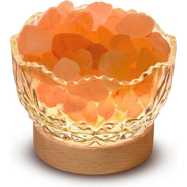 Himalayan Salt Lamp, Pink, Wooden Base, 10 Levels of Light Intensity Adjustment, USB Plug, 1 Year Warranty