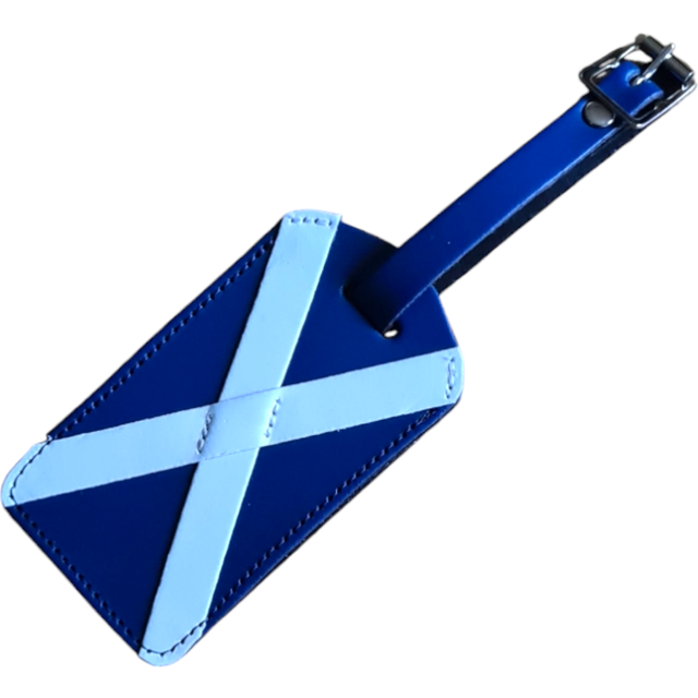 Leather Luggage Tag - Blue & White - Scotland - white - one size