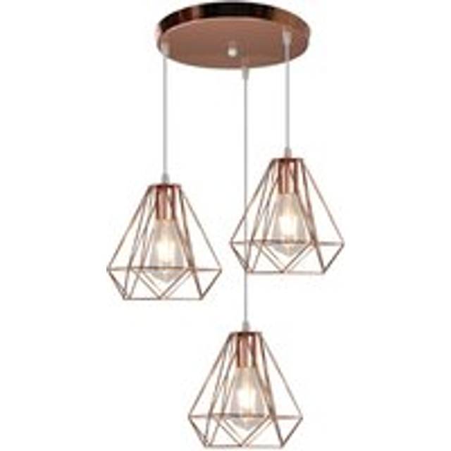 Norcks - Industrial Pendant Lights Retro Ceiling Lights Rose Gold Metal 3 Lights Ceiling Light Ø200MM Diamond Pendant Lights Vintage Chandelier
