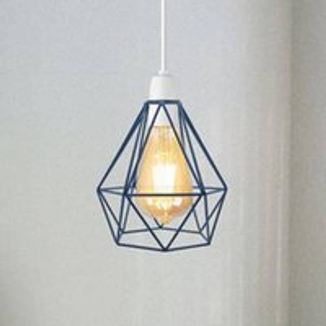 Industrial Light Bulb Cage Diamond Loft Blue Metal Lampshade~1905
