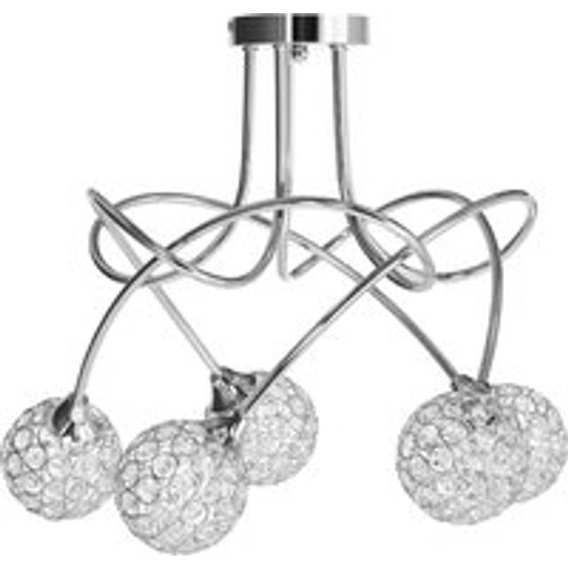 Modern Crystal Ball Chandelier Ceiling Light Pendant Light with 5 Lampshades 5 G9 Bulbs Required Silver