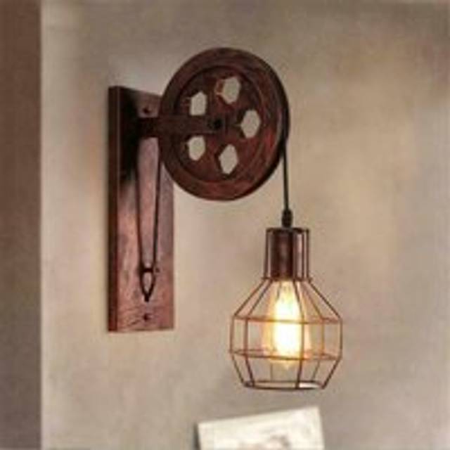 Rustic Red Loft Style Wall lamp Antique Lift Retractable Pulley Wall Lighting~1912 - Rustic Red - Yes