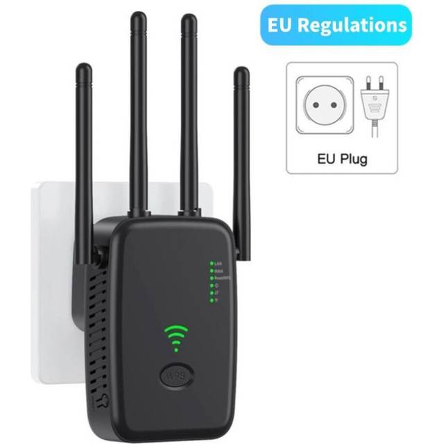 (black, EU Plug) 300Mbps Wireless WiFi Repeater Wifi Amplifier Signal Booster Dual-Band 2.4G 5G Wi-fi Extender 802.11ac Gigabit WPS Network Router wit