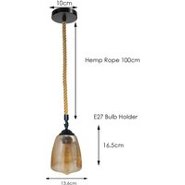Vintage Industrial Glass Lampshade Edison Hemp Rope Metal Hanging Pendant Lightshade~2268 - Bell