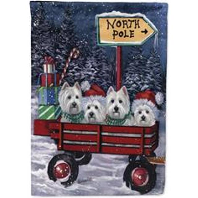 Carolines Treasures PPP3227GF Westie Christmas Red Wagon Garden Flag Mailbox Flag Decorative Yard Flag Banner Outside Patio Art