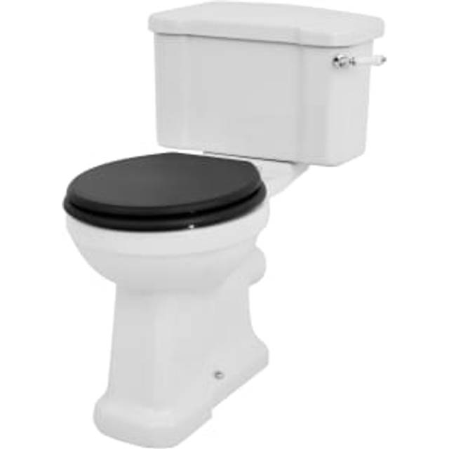 Wickes Oxford Traditional Close Coupled Comfort Height Toilet Pan, Cistern & Black Soft Close Seat - White