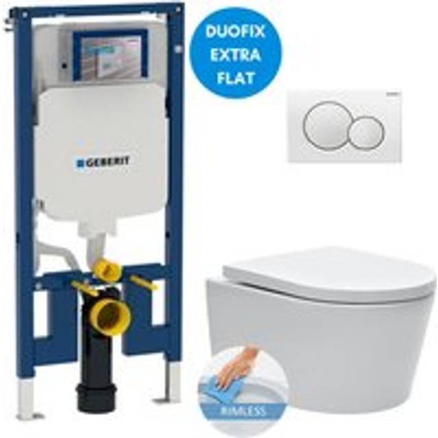Toilet set Frame UP720 extra-flat + sat rimless wc with invisible fastenings + Seat + White plate (SLIM-SATrimless-B) - Geberit