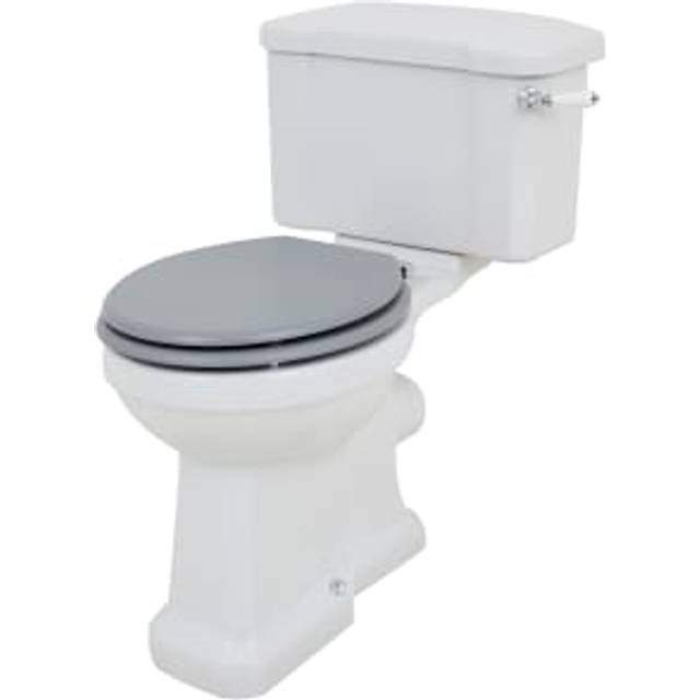 Wickes Oxford Traditional Close Coupled Comfort Height Toilet Pan, Cistern & Grey Soft Close Seat - White