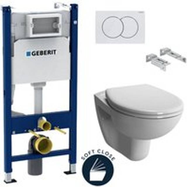 Toilet set Duofix Frame + Vitra Normus wall-hung toilet + Duroplast seat + White plate (NormusGeb3) - Geberit