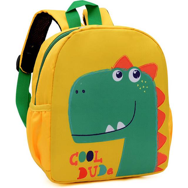 (Yellow Dino) Delightful Animal Pattern Kids Backpack For Boys And Girls With Colorful Designs And Durable Fabric