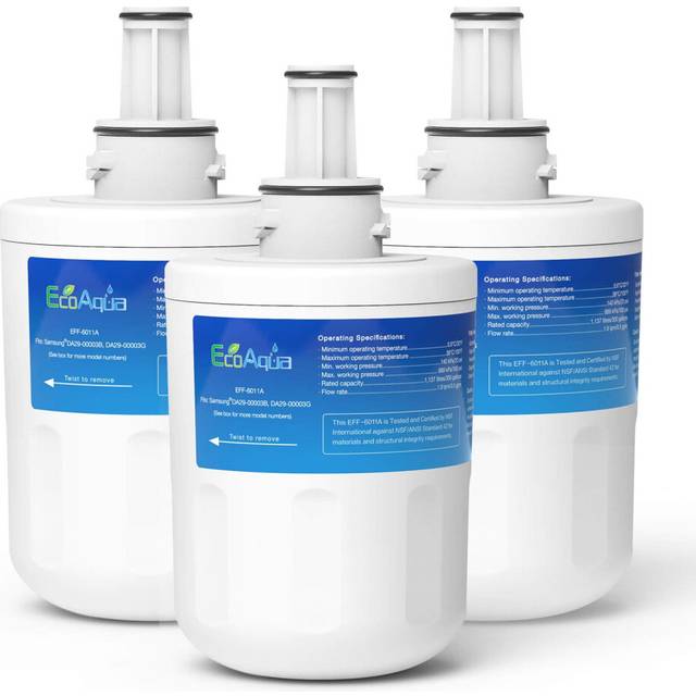EcoAqua EFF-6011A Refrigerator Water Filter  Replacement for Samsung DA29-00003G  Aqua-Pure Plus  DA29-00003B  HAFCU1  DA29-00003A  3 Filters