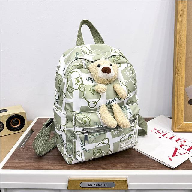 (Green) Bear Cartoon Delightful Preschool Backpack With Air Cushion Straps For Young Children
