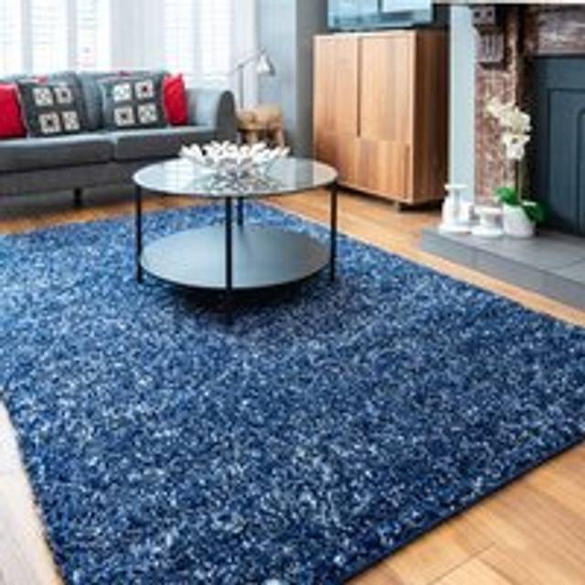 Navy Mottled Shaggy Living Room Rug - Murano - 80cm x 150cm - Blue