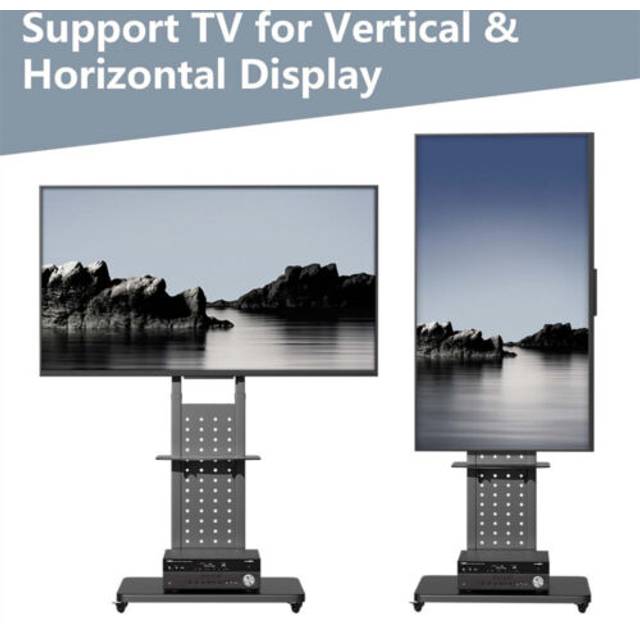 Heavy duty mobile tv floor stand for 32-65'' supports 90°angle vertical screen