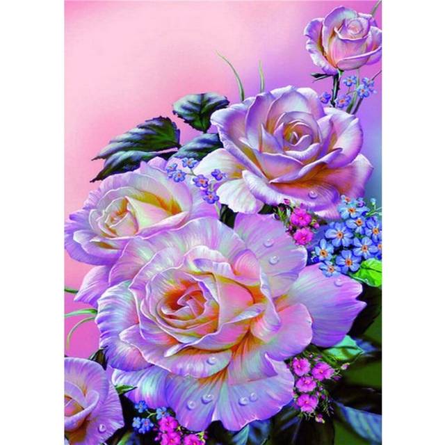 5D DIY Diamond Painting Bouquet Roses Rhinestones Kits Embroidery Purple Flower Diamond Home Decor 20X30CM