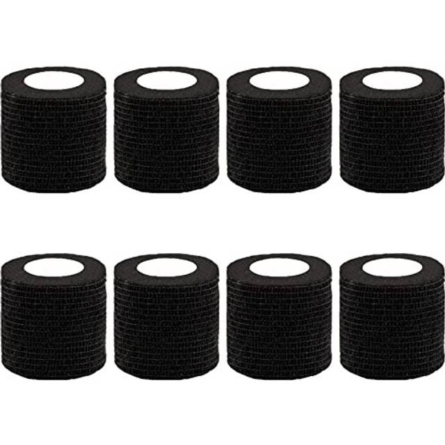 8 Rolls Cohesive Bandage 2 Inch Self Adherent Sport Wrap Tape Stretch Bandage Wrap Athletic Tape for Human and Animals Ankle Sprains Swelling, Black