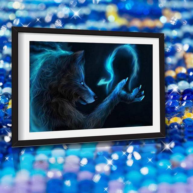 Diamond Painting Cross Stitch Blue Wolf Crystal Needlework Diamond Embroidery Full Diamond Decor 20X30CM