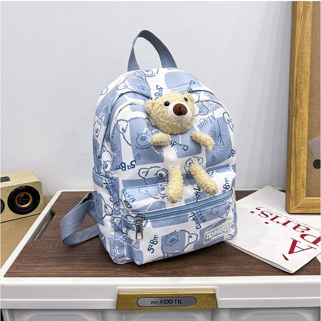 (Blue) Cartoon Delightful Bear Preschool Backpack With Air Cushion Straps For Young Children