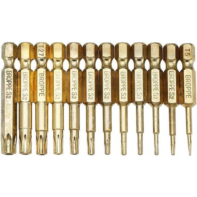 12pcs Gold T5-T40 50mm Magnetic Torx Screwdriver Bits 1/4 Inch Hex Shank