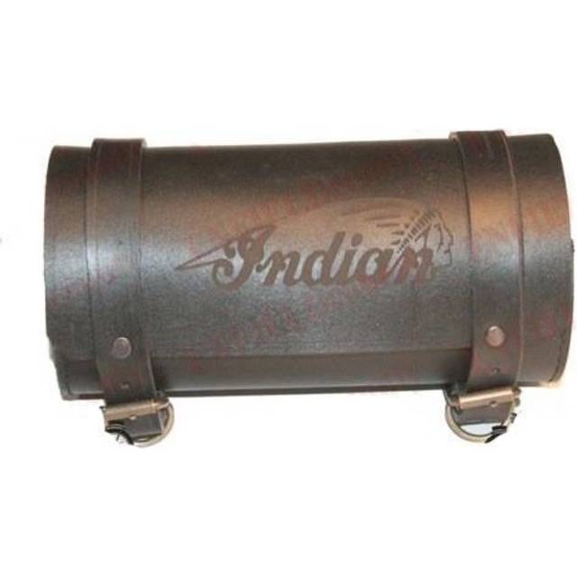 Tool bag roll pure black leather retro indian logo engraved design motorbike ecs