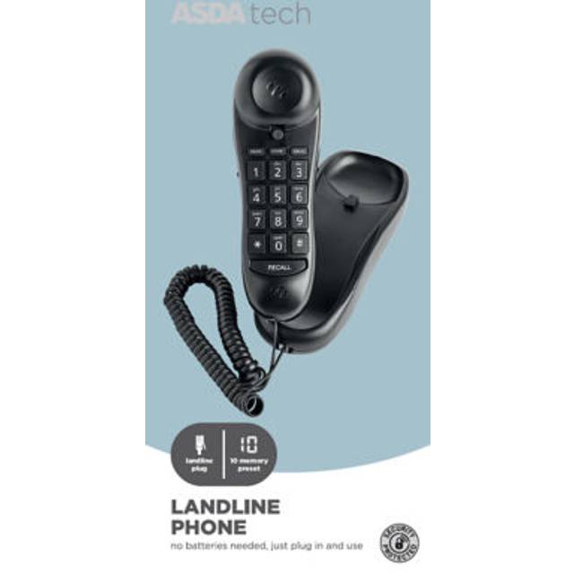 ASDA Tech Slimline Corded Telephone - Black