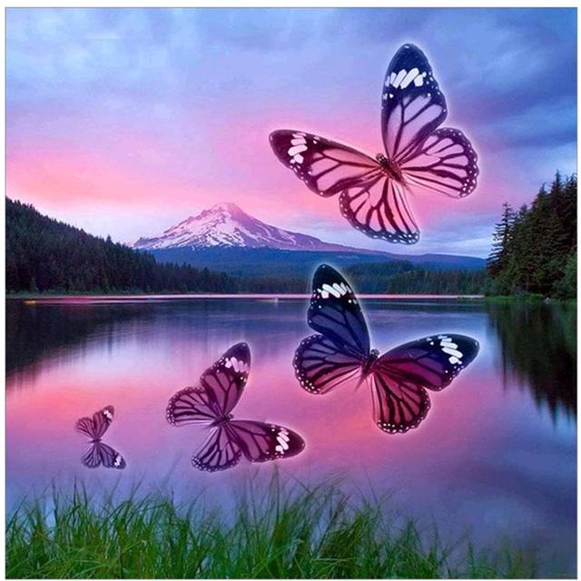 Diamond Painting Butterflies on The Surface of The Laket Cross Stitch Needlework diamond Rhinestone 30x30CM
