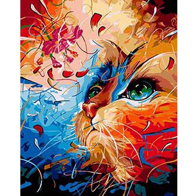 5D Diamond Painting  Abstract Cat Face  Diamond Embroidery Cross Stitch Rhinestone Mosaic Painting 20X30CM