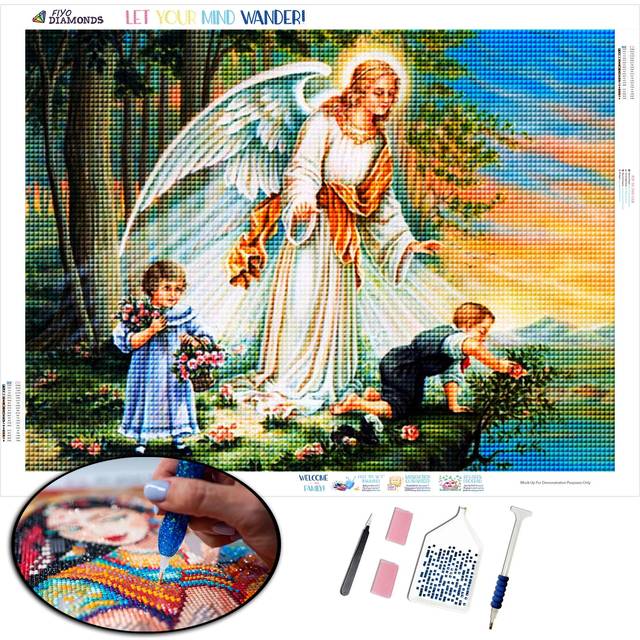 5D Diamond Embroidery Angel and Child Full Square Circle Craft Kit Diamond Painting Character Mosaic Art Rhinestone Decoration Home Full Round 20X30CM