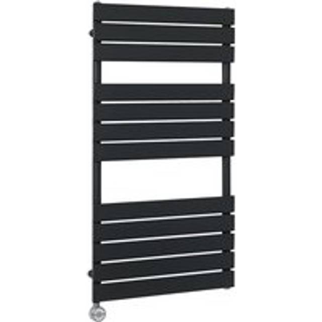 Milano Lustro Electric - Modern Black Flat Panel Heated Towel Rail Radiator with Thermostatic Heating Element - 1200mm x 600mm