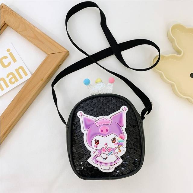 (Black) Fashionable Lightweight Kids Crossbody Backpack Colorful Cartoon Pattern For Playtime