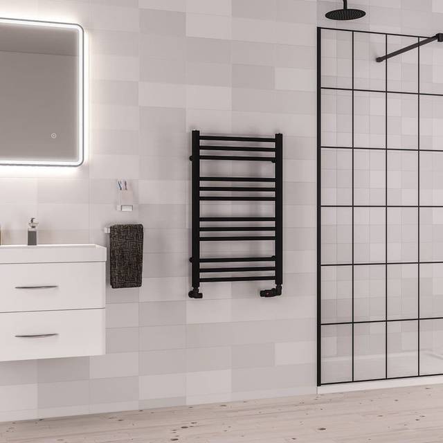 Eastbrook Corinium Round Straight Towel Radiators - Matt Black - Various Sizes - 800mm x 500mm