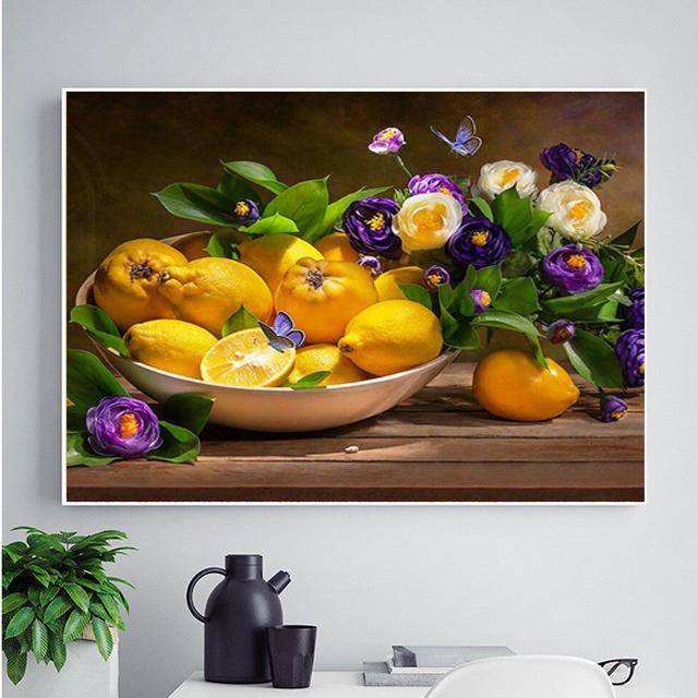 Diamond Painting Fruit and Flowers Rhinestones Cross Stitch Diamond Embroidery Lemon Home Decor 20X30CM