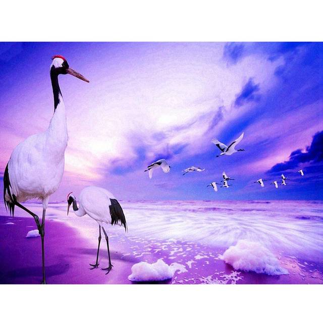 5D Diamond Painting Red-crowned crane Cross Stitch Landscape Full Round Diamond Embroidery 20X30CM