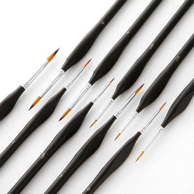 Detail Paint Brushes Set 10pcs Professional Miniature Fine Artist Painting Brushes Nylon Hair 6pcs black