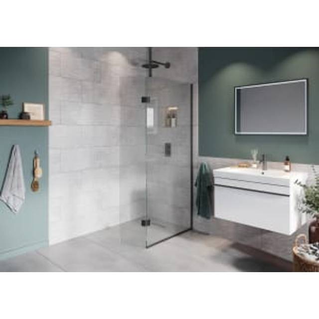 Hadleigh 8mm Matt Anthracite 900mm Frameless Wetroom Screen with Ceiling Arm & 350mm Pivot Panel