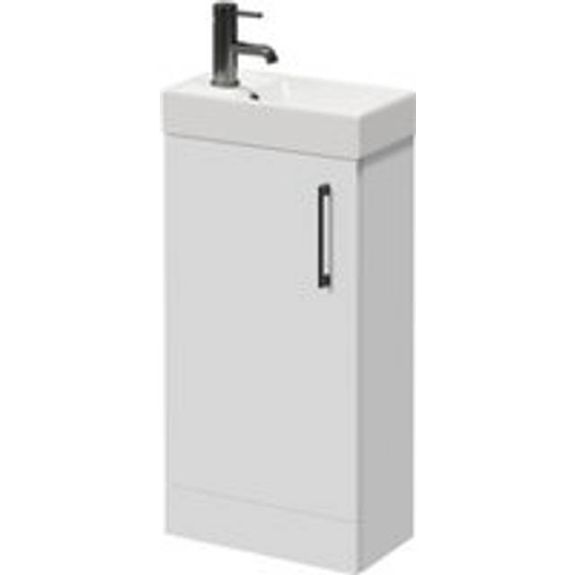 Napoli Compact Floor Standing Vanity Unit with 1 Tap Hole Basin and Single Door with Gunmetal Grey Handle | Gloss White | MDF | 400mm