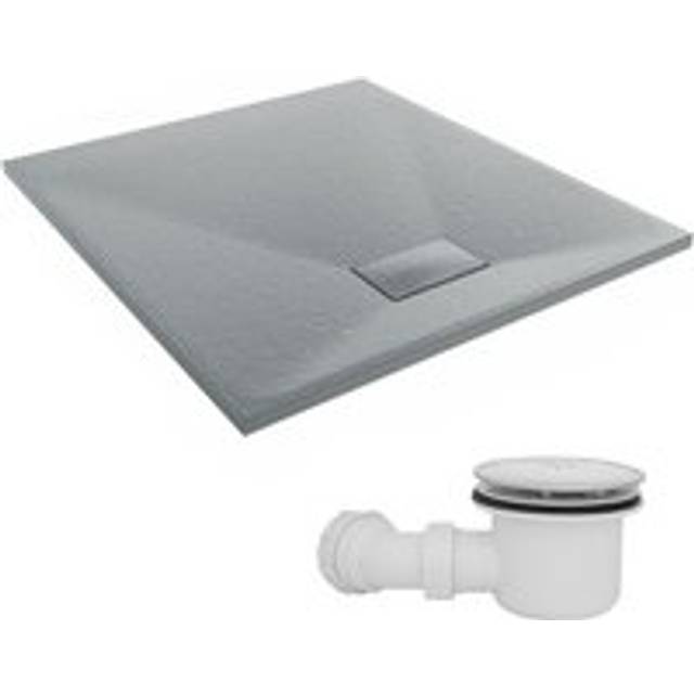 1000 x 900mm smc Anthracite Rectangle Slate Effect Bathroom Shower Tray & Fluidmaster Fast Flow Waste Trap - NRG