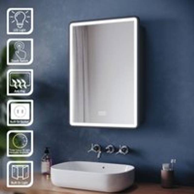 Elegant - Bathroom Wall Cabinets Bathroom Led Mirrors with Shaver Socket Demister 3 Lighting Modes Bathroom Mirror Cabinet, 50x70cm Black