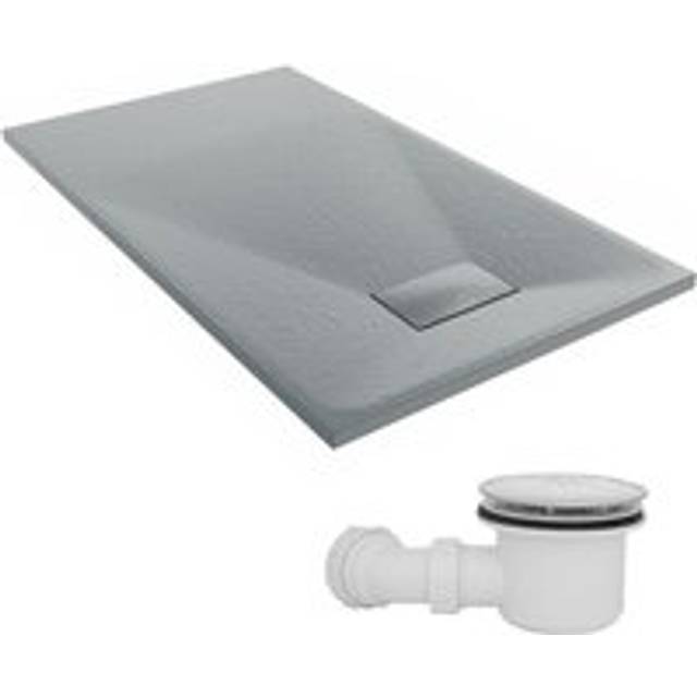 NRG - 1200 x 700mm smc Anthracite Rectangle Slate Effect Bathroom Shower Tray & Fluidmaster Fast Flow Waste Trap