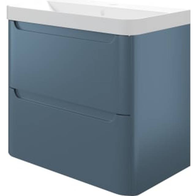 Wickes Malmo Misty Blue Wall Hung J Pull Compact Vanity Unit & Basin - 600 x 350mm