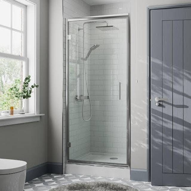 Diamond Hinged Shower Door 800mm with 800 x 800mm Raised Non Slip Tray and Waste - 8mm