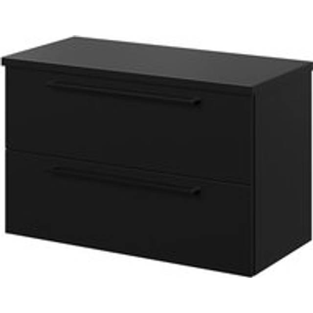 Napoli 390 Wall Mounted Vanity Unit for Countertop Basins with 2 Drawers and Handles | Matt Black | MDF | 800mm