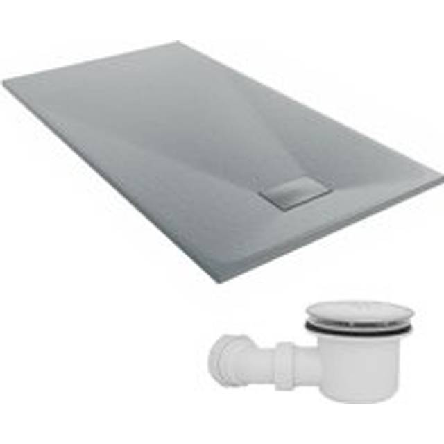 NRG 1600 x 900mm SMC Anthracite Rectangle Slate Effect Bathroom Shower Tray & Fluidmaster Fast Flow Waste Trap