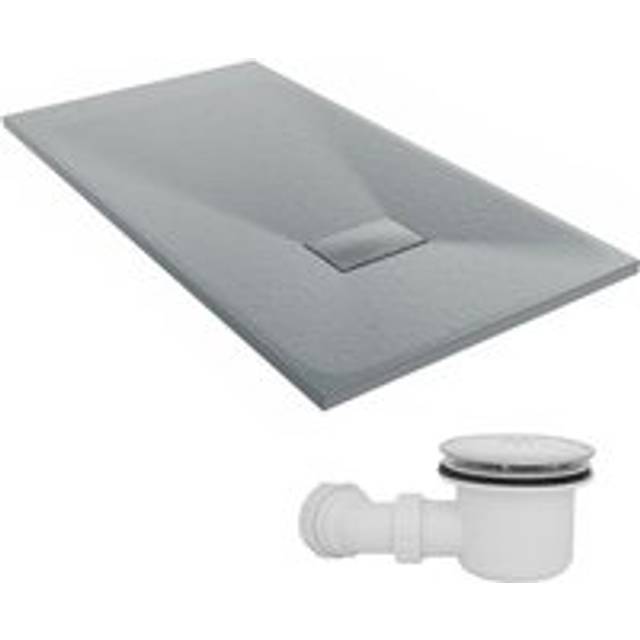 NRG - 1300 x 700mm smc Anthracite Rectangle Slate Effect Bathroom Shower Tray & Fluidmaster Fast Flow Waste Trap